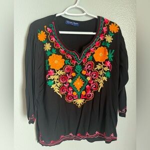 Royal Moda Black Embroidered Boho Top Size Large (46)